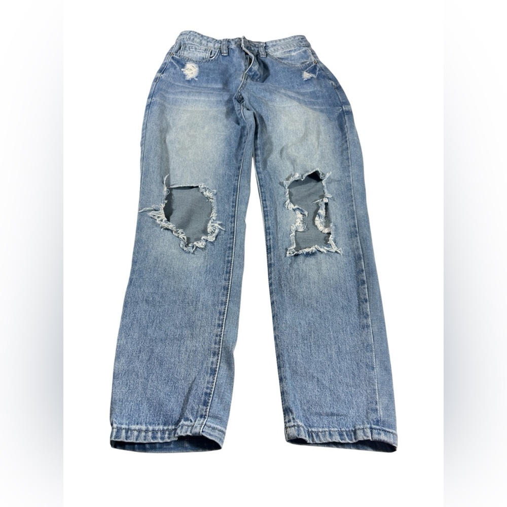 YMI‎ Dream Distressed High Rise Straight Leg Jeans Womens Size 5/27 Blue Denim